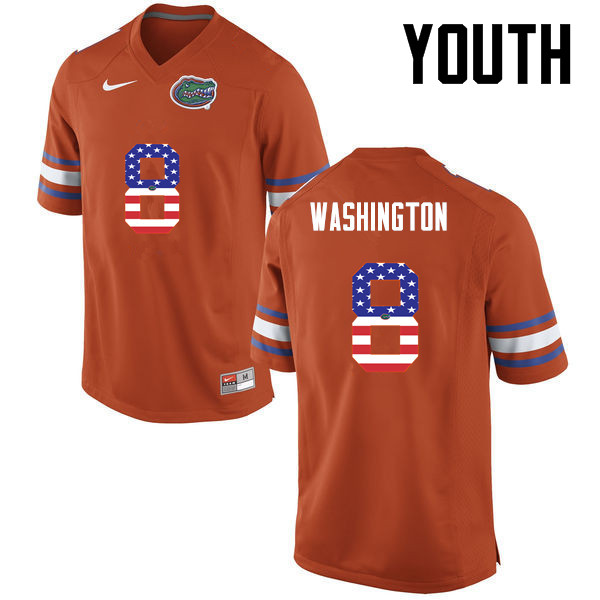 Youth Florida Gators #8 Nick Washington College Football USA Flag Fashion Jerseys-Orange - Click Image to Close